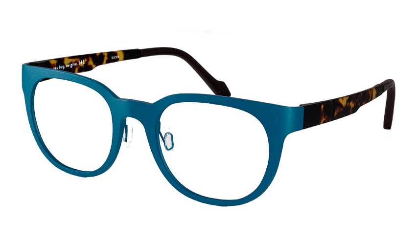 Rounded, blue and tortoiseshell frames with nosepads