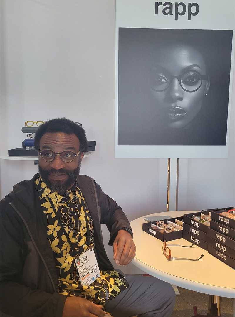John Trying on frames from the new Rapp collection